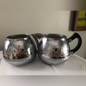 Mid Century Chrome Plated Carlton Pattern Swan Brand Cream and Sugar Set